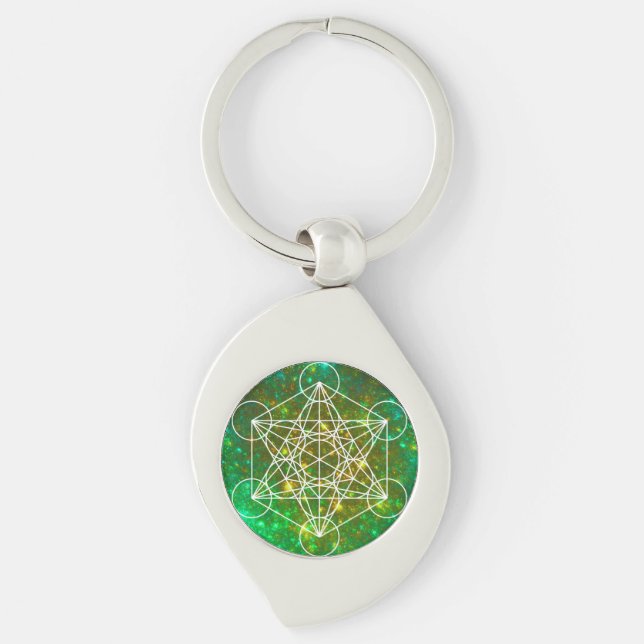 Metatron's Cube, Sacred Geometry, Spiritual Symbol Key Ring (Front)