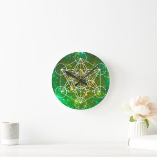 Metatron's Cube, Sacred Geometry, Spiritual Symbol Round Clock