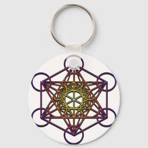 Metatron's Cube (yellow purple gradient) Symbol Key Ring