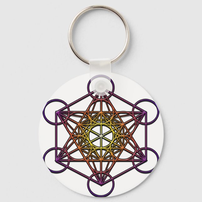 Metatron's Cube (yellow purple gradient) Symbol Key Ring (Front)