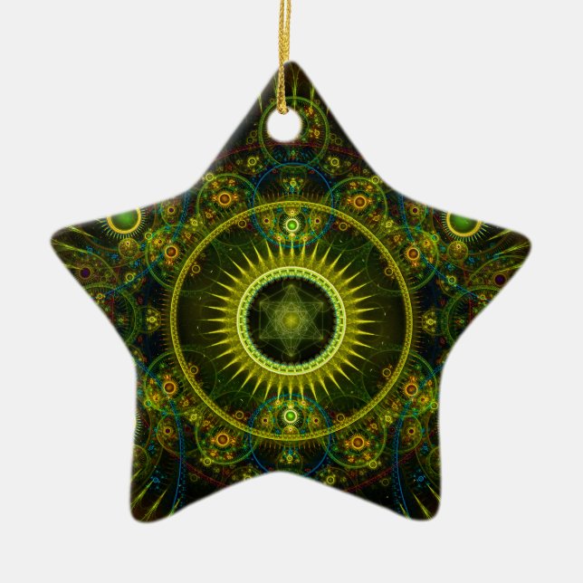 "Metatron's Magick Wheel" - Fractal Art Ceramic Tree Decoration (Front)