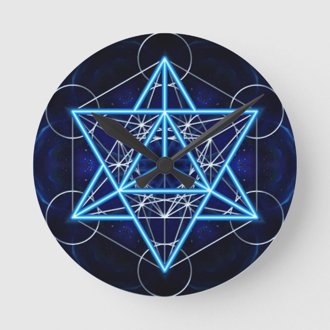 Metatrons Würfel - Merkaba - Stern Tetraeder Round Clock (Front)