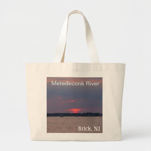 Metedeconk River New Jersey Sunset Over the Water Large Tote Bag (Front)