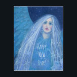 Metelitsa Snow Girl Snegurochka Christmas Angel Holiday Postcard<br><div class="desc">Artwork was inspired by Russian and Slavic folklore. Metelitsa, Snegurochka, Snow Maiden, Snow Girl - or, may be, Christmas Angel. Beautiful white haired girl spread her wings over the Earth and scatters snowflakes everywhere. Grey and blue colours. Winter Holidays, Christmas and New Year theme. Surreal / fantasy art, pastel painting....</div>