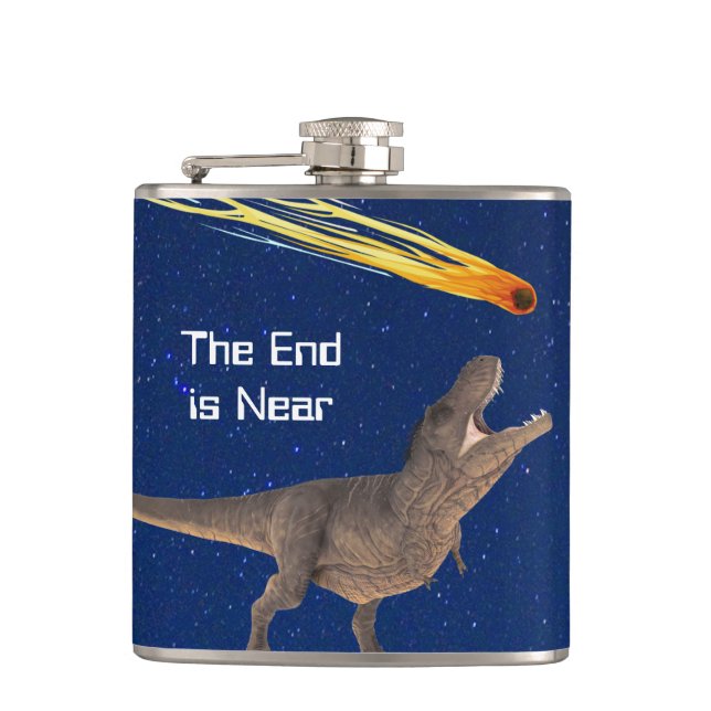 Meteor Dinosaur End Is Near Disaster Hip Flask (Front)