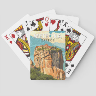 Meteora Greece Illustration Travel Art Vintage Playing Cards