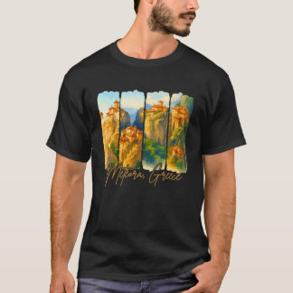 Meteora Greece Travelling Trip Brushstroke Souveni T-Shirt