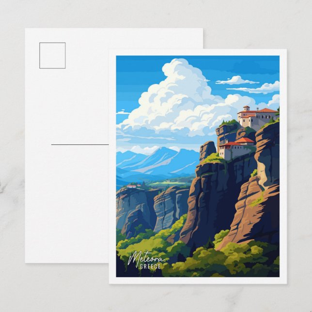 Meteora Greece vintage travel illustration Postcard (Front/Back)