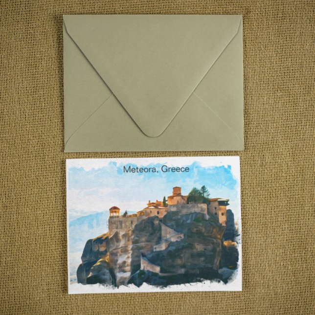 Meteora Greece Watercolor Travel Postcard (meteora greece watercolor postcard)