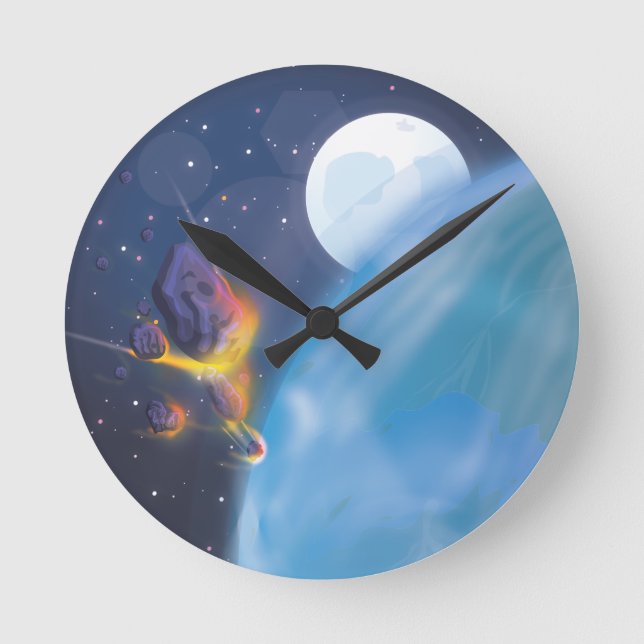 Meteorite Entering Earths Atmosphere Round Clock (Front)