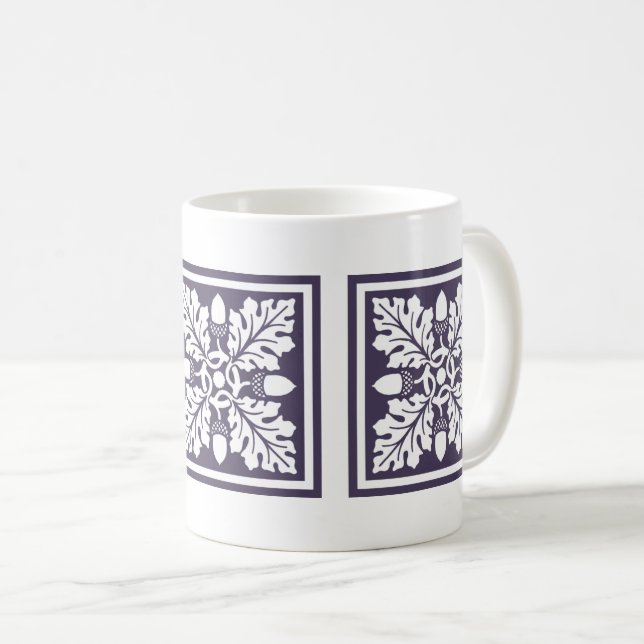Meteorite Purple Acorn and Leaf Tile Design Coffee Mug (Front Right)