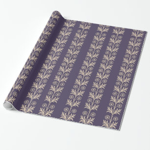 Meteorite Purple Arts and Crafts Floral Stripe Wrapping Paper
