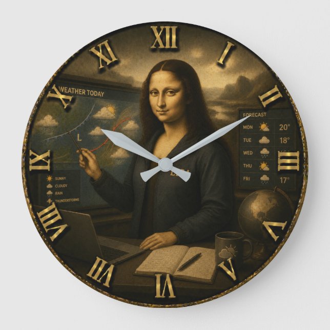 Meteorologist Funny Mona Lisa Weather Forecaster  Large Clock (Front)