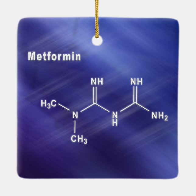 Metformin diabetes drug, Structural chemical formu Ceramic Ornament (Back)