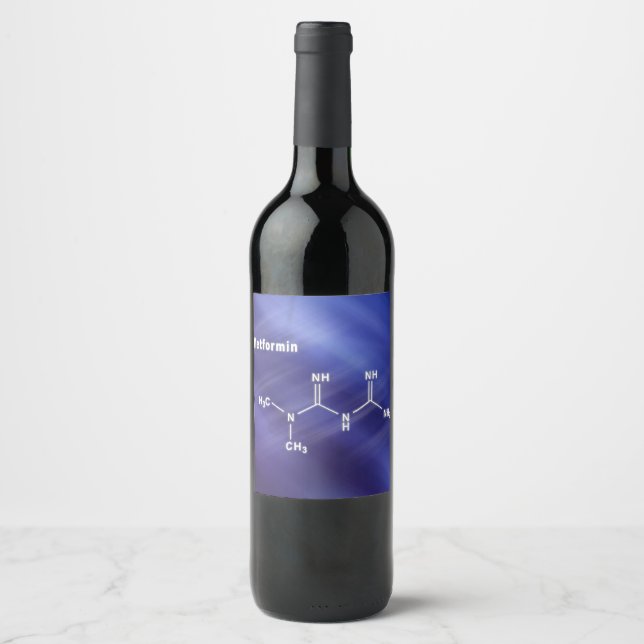 Metformin diabetes drug, Structural chemical formu Wine Label (Front)
