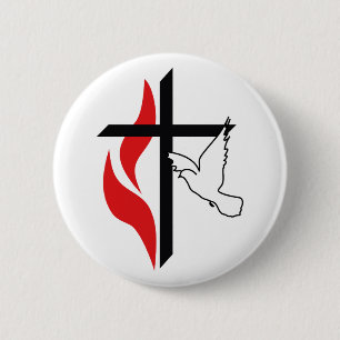 Methodist cross and Dove 6 Cm Round Badge