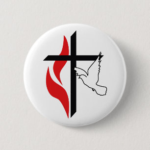 METHODIST CROSS AND DOVE 6 CM ROUND BADGE