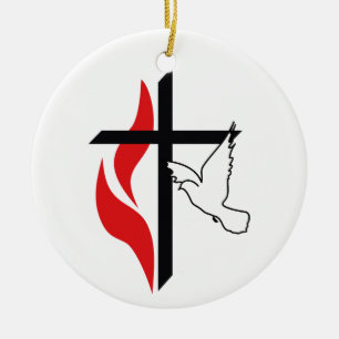 Methodist cross and Dove Ceramic Tree Decoration