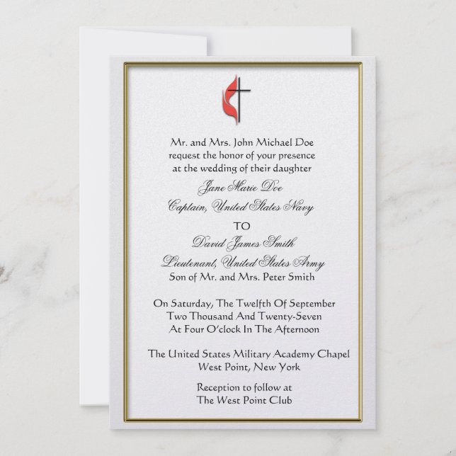 Methodist Military Wedding  Invitation (Front)