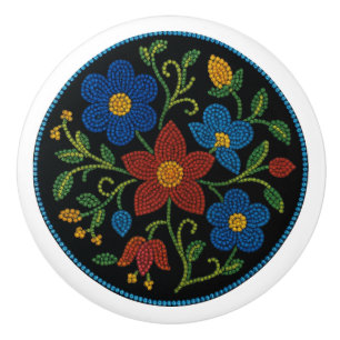 Metis Beadwork Floral Native Art Ceramic Knob