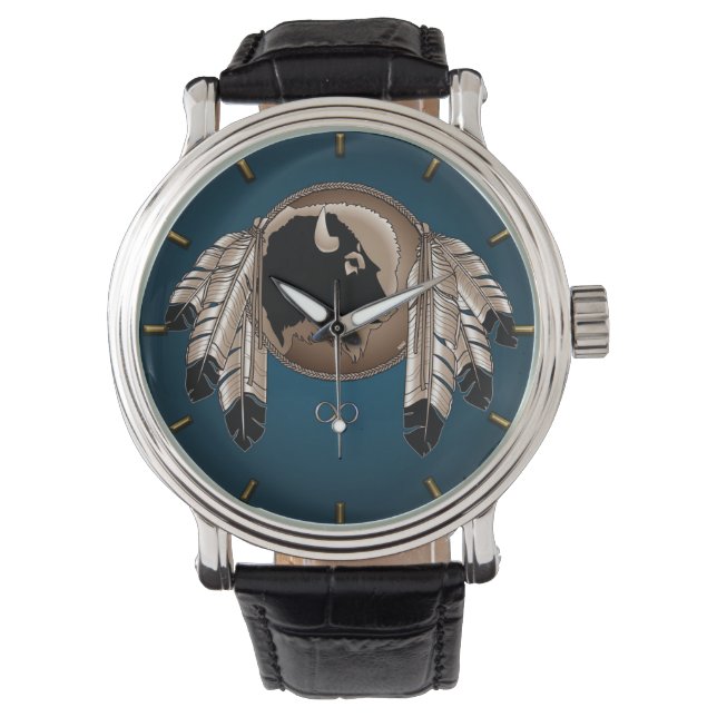 Metis Watch First Nations Buffalo Art Wrist Watch (Front)