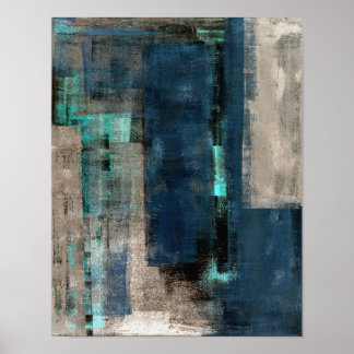 'Metro' Blue Abstract Art Painting Poster
