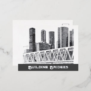 Metro bridge Pencil drawing Foil Holiday Postcard