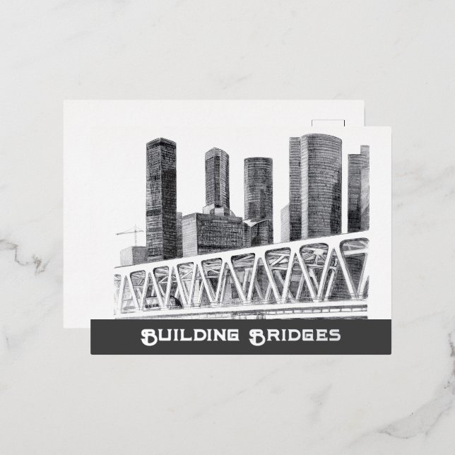Metro bridge Pencil drawing Foil Holiday Postcard (Front/Back)