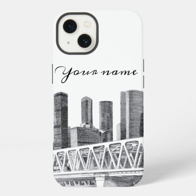 Metro bridge Pencil drawing iPhone Case (Back)