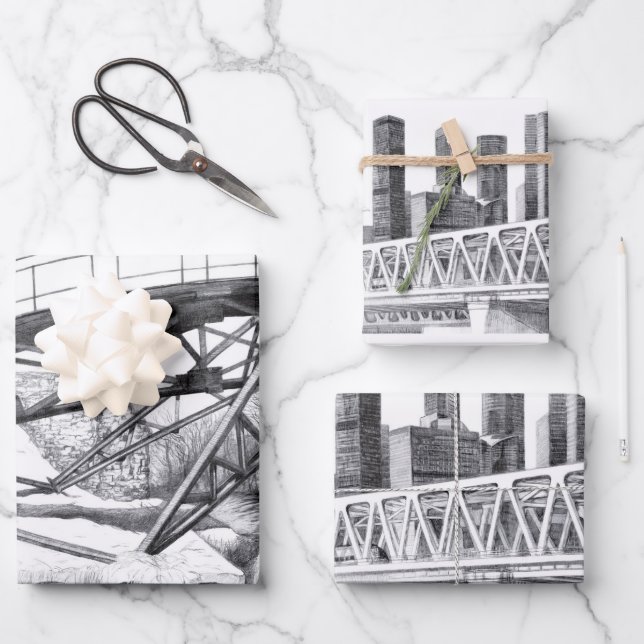 Metro bridge Pencil drawing Wrapping Paper Sheet (Front)