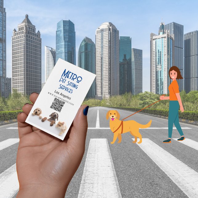 Metro Pet Sitting Los Angeles QR Code  Business Card (Pet Sitting Business Cards)