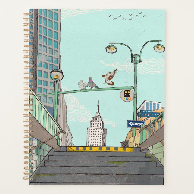 Metro Stop Manhattan NYC Whimsical Illustration Planner (Front)