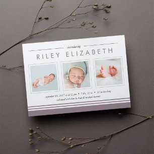 Metro Stripe Birth Announcement Berry