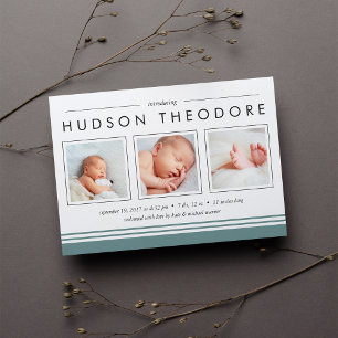 Metro Stripe Birth Announcement   Forest