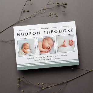 Metro Stripe Birth Announcement   Moss