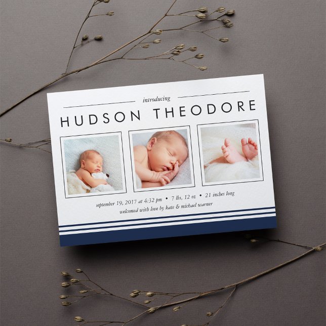Metro Stripe Birth Announcement | Navy (Creator Uploaded)