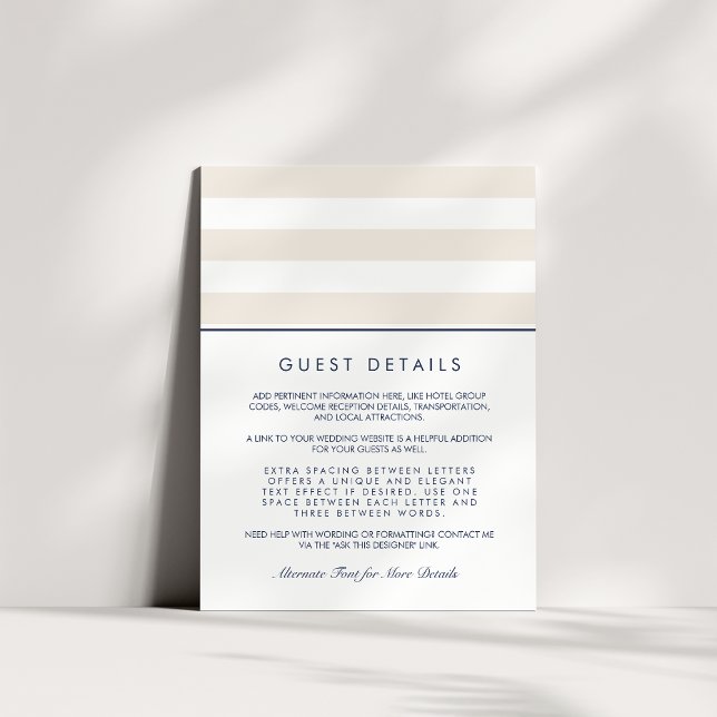 Metro Stripe Guest Information Card | Navy & Cream (Creator Uploaded)