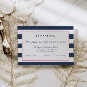 Metro Stripe Reception Card   Pink and Navy
