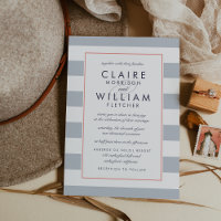 Metro Stripe Wedding Invitation | Coral and Grey