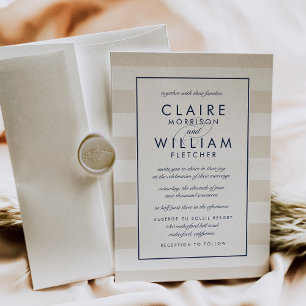 Metro Stripe Wedding Invitation Navy and Cream