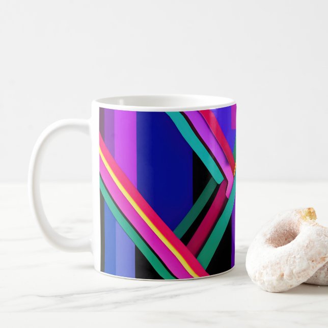 "Metropolis Grid: A Digital Reflection" Coffee Mug (With Donut)