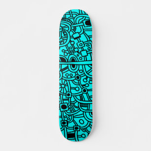 Metropolis III - Black on Cyan Skateboard