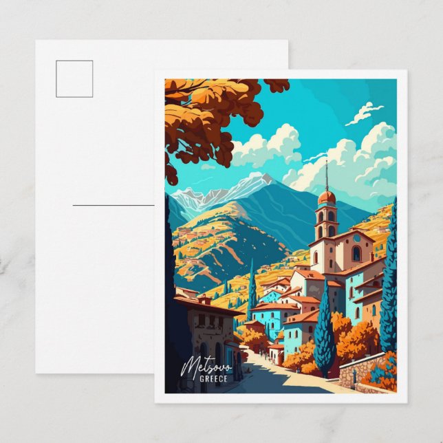 Metsovo Greece Art vintage travel illustration Postcard (Front/Back)