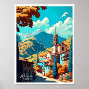 Metsovo Greece Art vintage travel illustration Poster