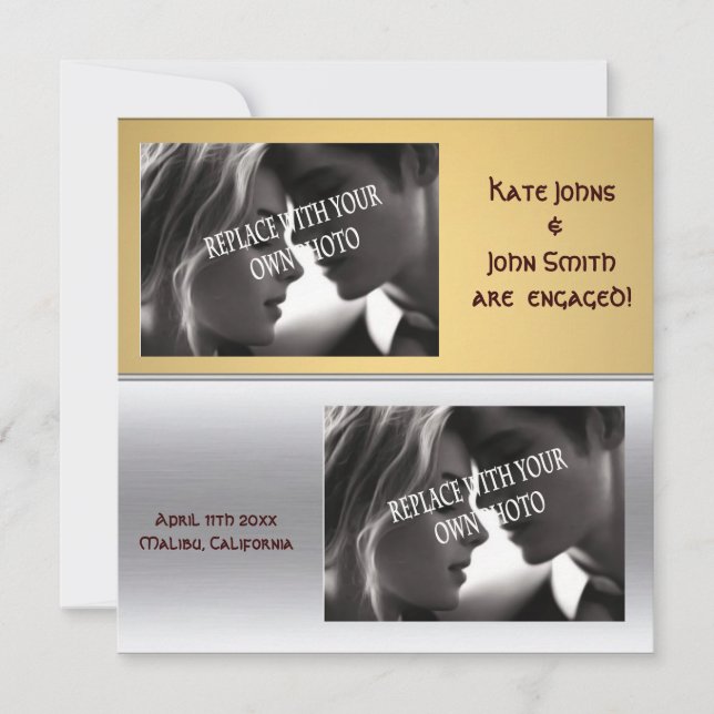 Mettalic  modern Square Engagement annoucement Announcement (Front)