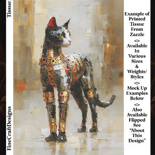 Mettalic Steampunk Cat Portrait EM5R Decoupage Tissue Paper