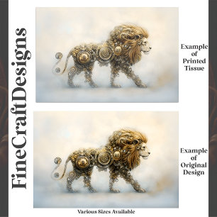 Mettalic Steampunk Lion Wheels Cogs E8R Decoupage Tissue Paper