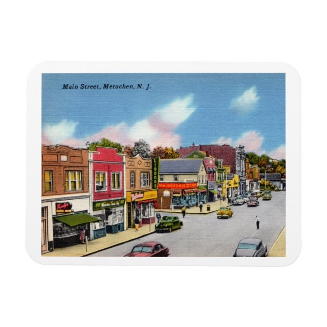 Metuchen NJ, Main Street, Vintage Magnet (Horizontal)