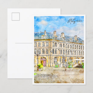 Metz France vintage travel watercolor Postcard