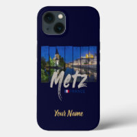 Metz Grand Est France at Night vintage Souvenir